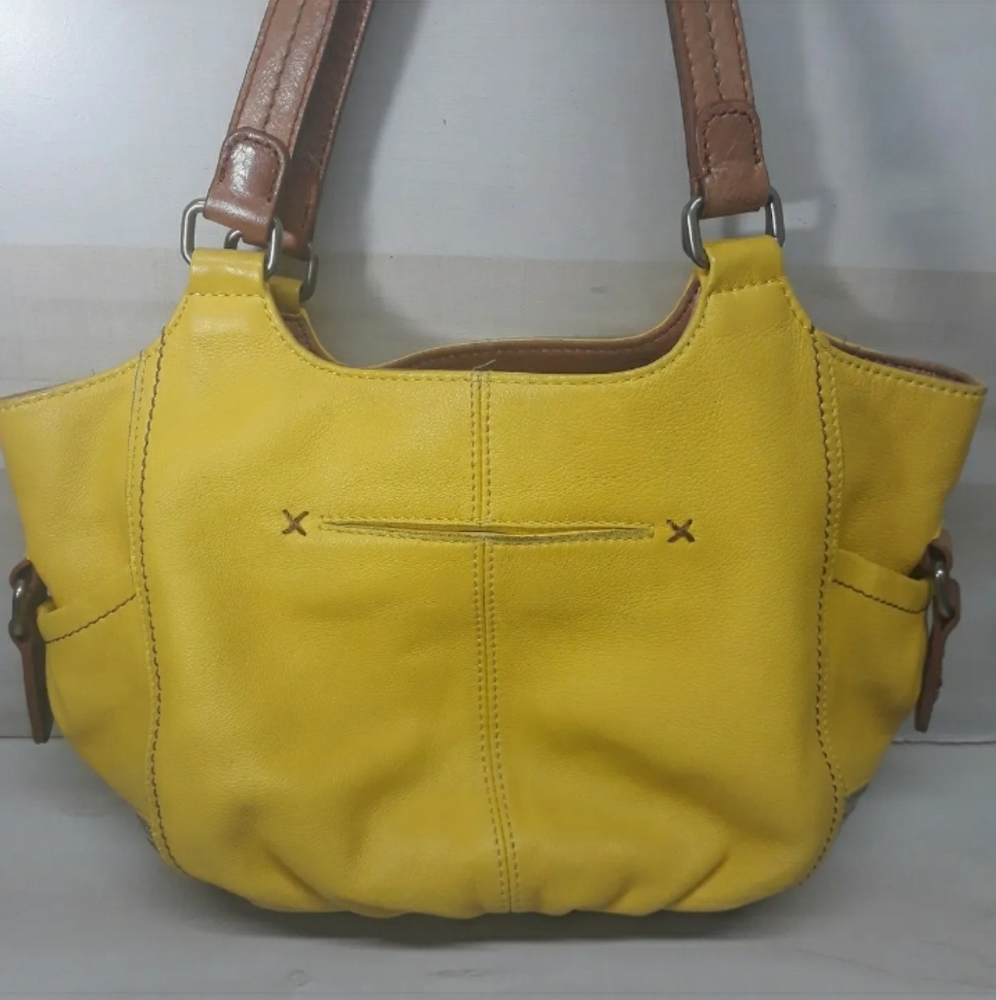 The Sak Kendra Hobo Purse Yellow Brown Pebbled Soft Leather Shoulder Satchel Bag - Picture 2 of 11